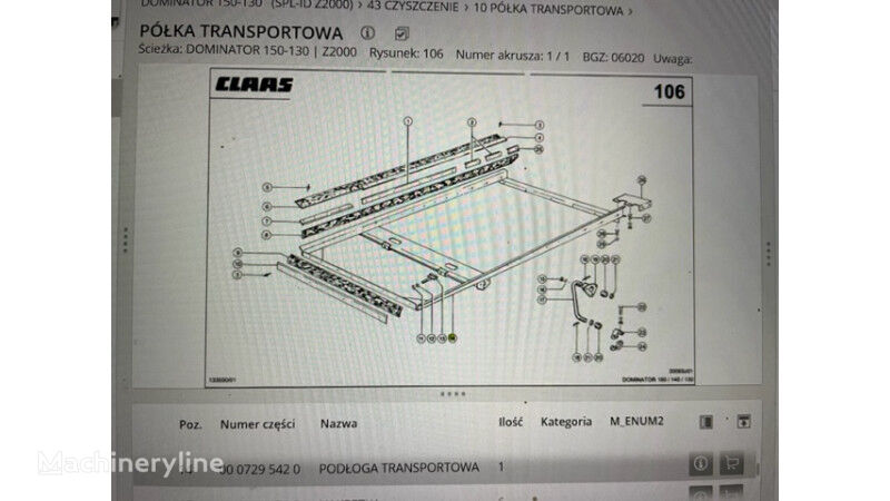 sasis Claas Dominator 130-150 rama podsiewacza , podłoga trans. claas Avero untuk mesin pemanen gandum Claas Dominator 130-150   48 , 58 , 68 , 78